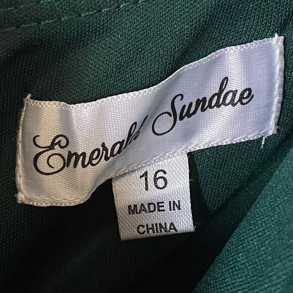 NEW EMERALD SUNDAE Draped Slit Hem Midi Dress Hunter Green Plus Size 16 Stretch - Picture 6 of 7